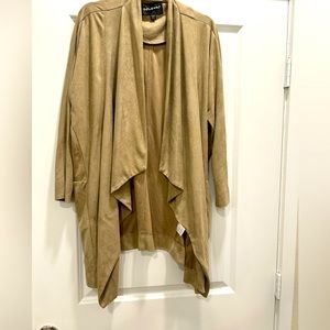Solemio Beige Tan Open Cardigan Looks & Feels Like Faux Suede Size Medium/Large